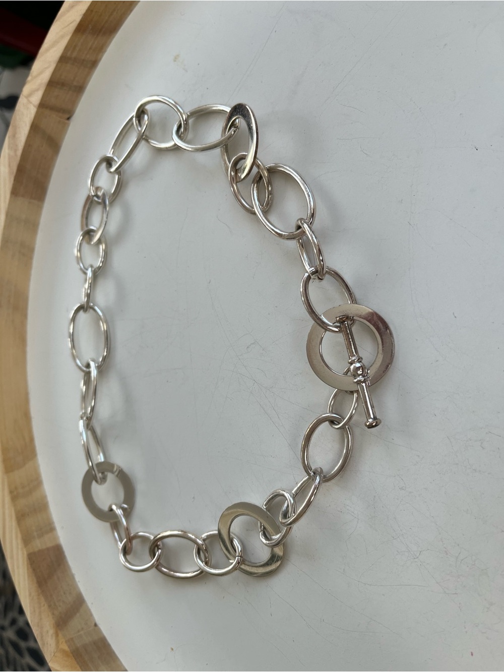Silver-Tone Link Necklace with Round Accent - Picture 5 of 5